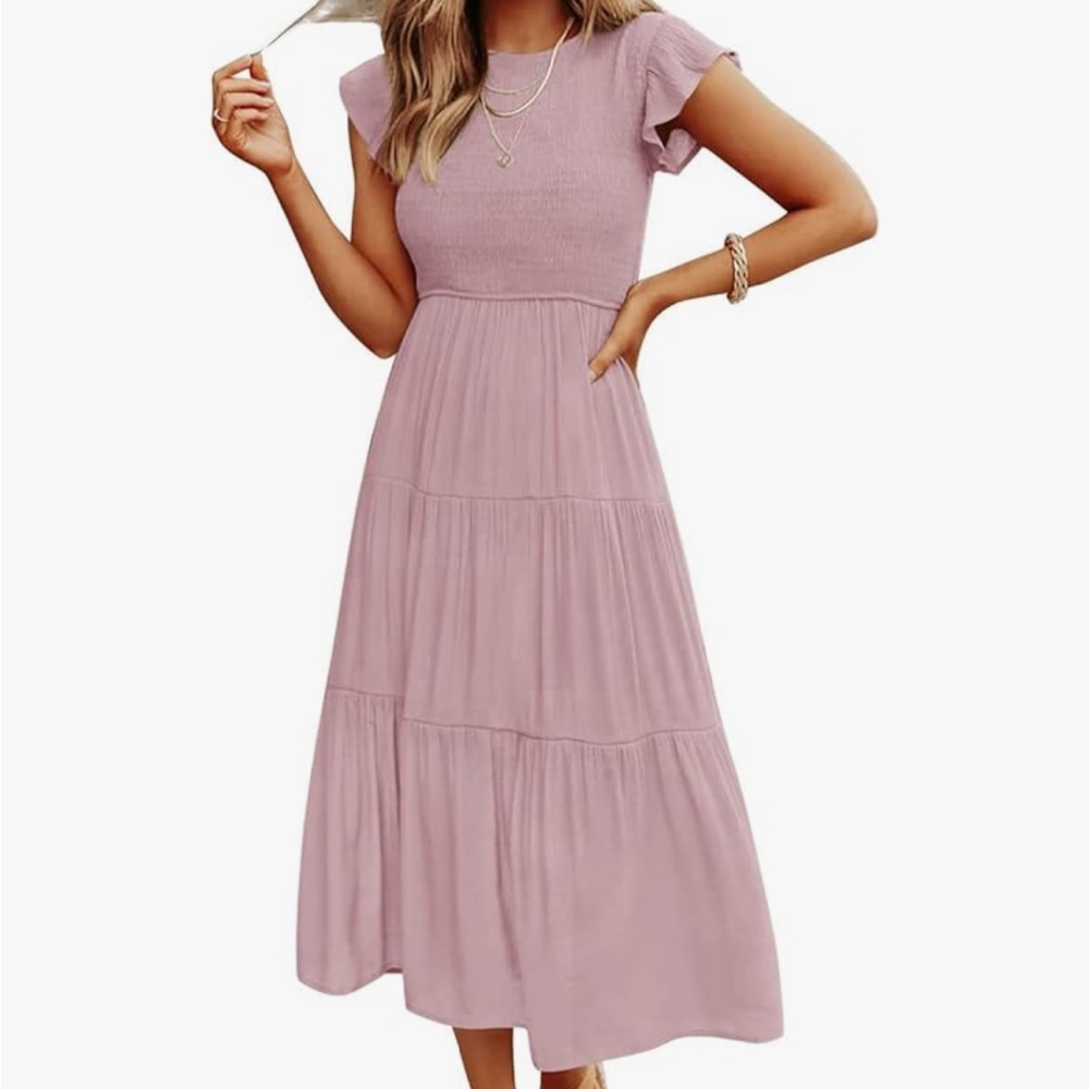 BRAND NEW Women’s Summer Flutter Short Sleeve Smocked Midi Dress!
